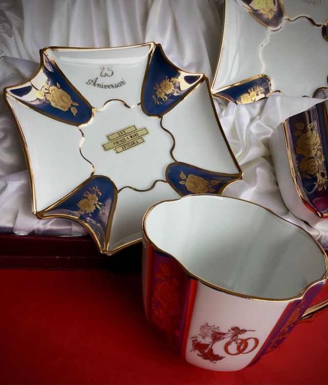 TAZAS PORCELANA NUEVAS 25 ANIVERSARIO BODAS