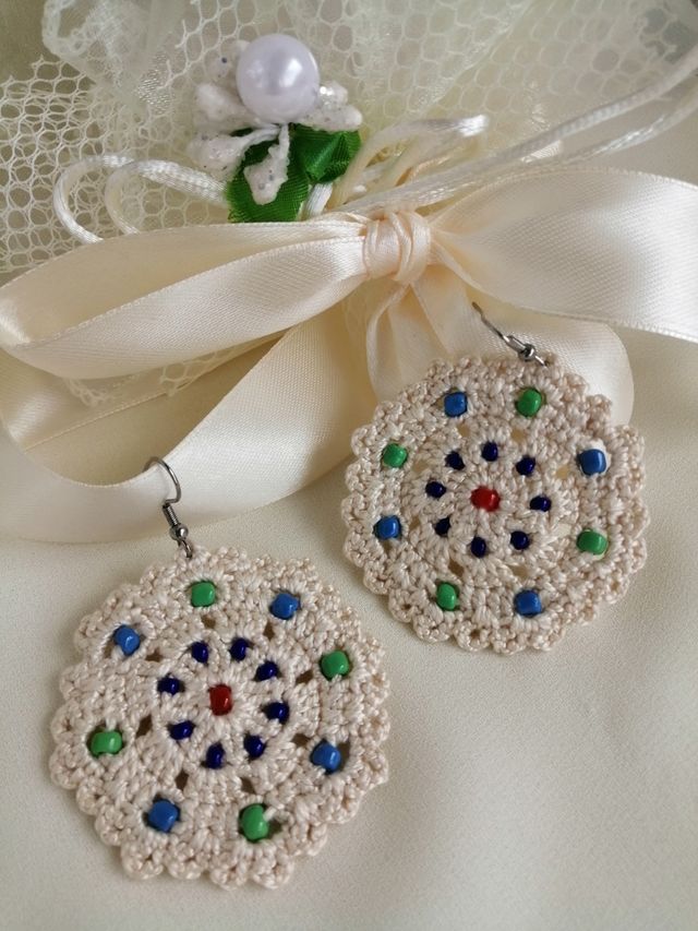 orecchini Crochet perline verdi blu Bijoux Donna