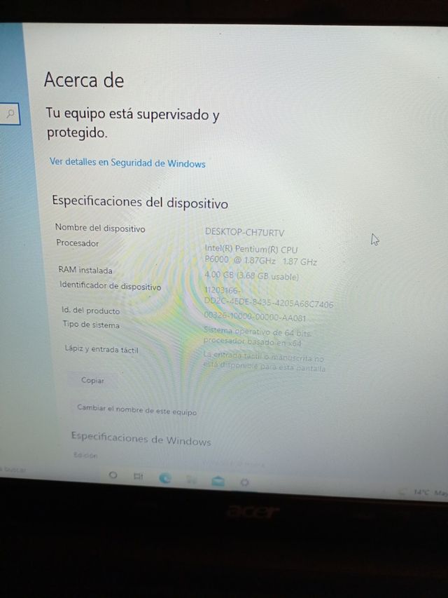 Portátil Acer, P6000, 4gb y 320hdd