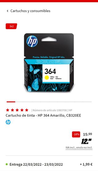 CARTUCHO DE TINTA HP364 COLOR AMARILLO, NUEVO de segunda mano por 10 EUR en  Madridejos en WALLAPOP