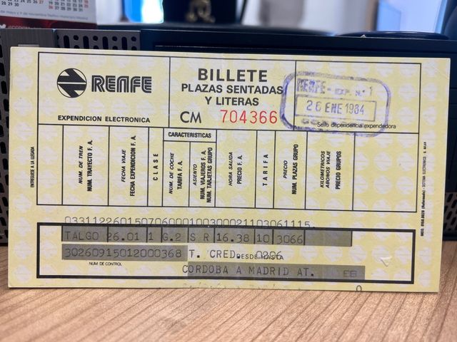 Billete Renfe 1984