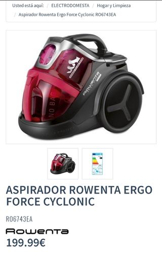 Aspirador Rowenta Ergo Force Cyclonic de segunda mano por 70 EUR en  Barcelona en WALLAPOP