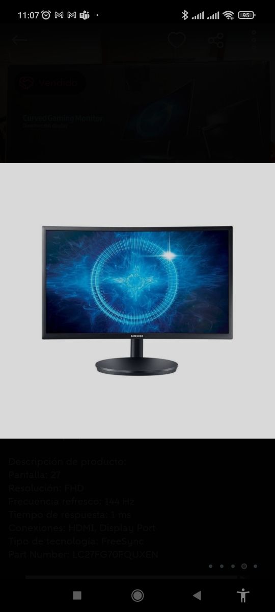 monitor curvo 27" Samsung C27FG70FQU