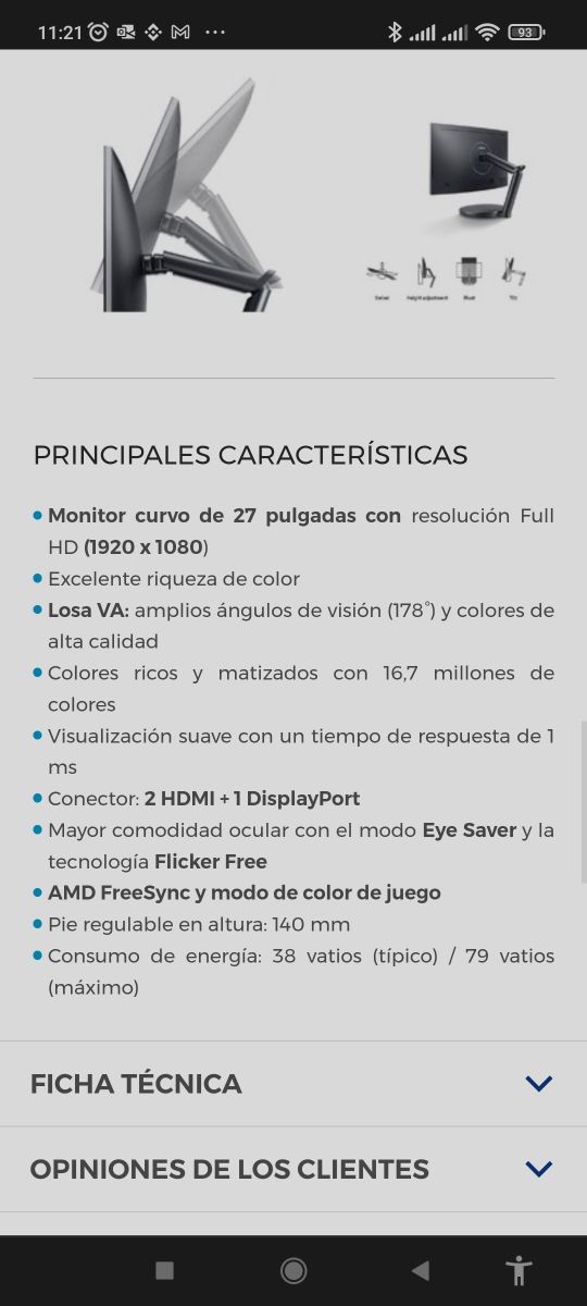 monitor curvo 27" Samsung C27FG70FQU