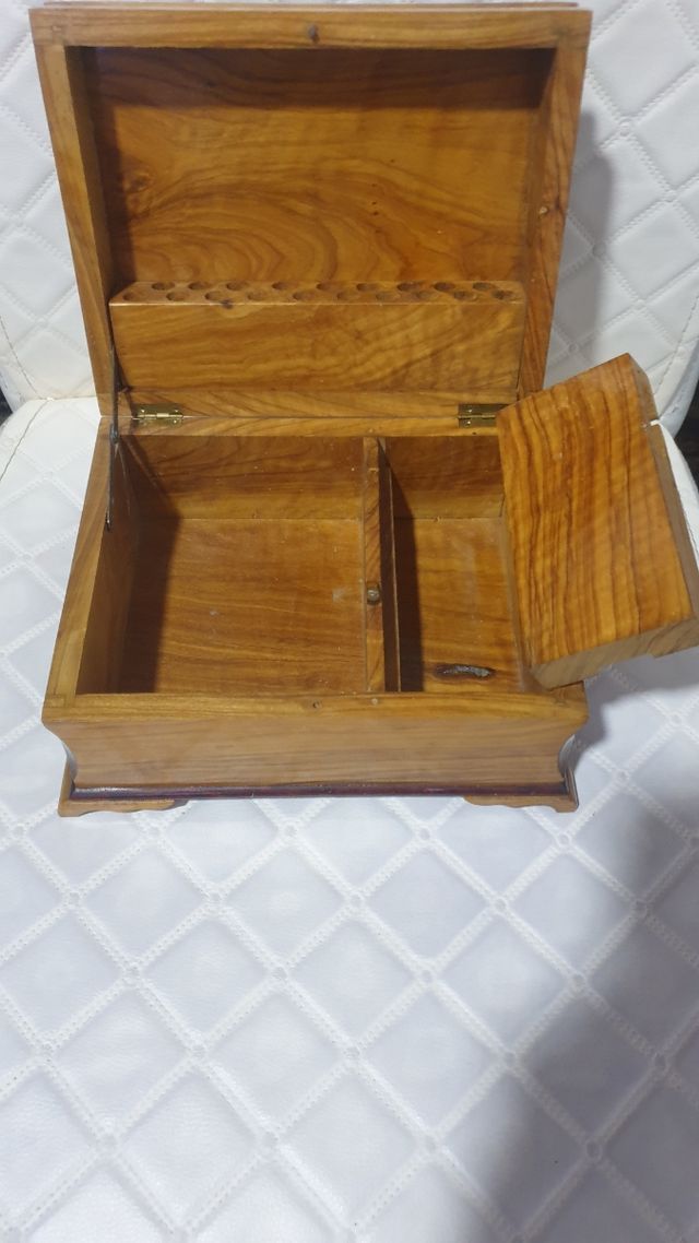 años 50 preciosa caja tabaquera y cigarrera madera