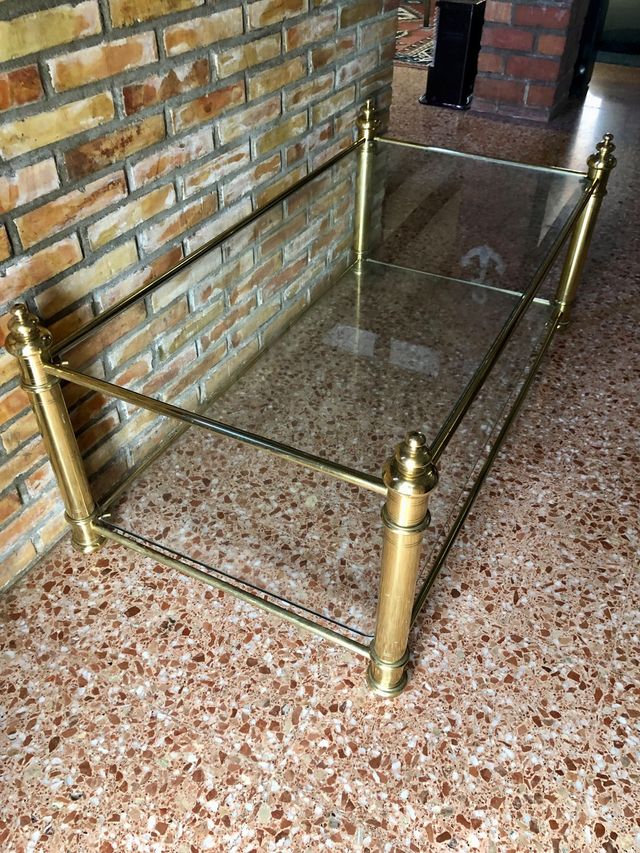 Mesa de centro cristal dorada