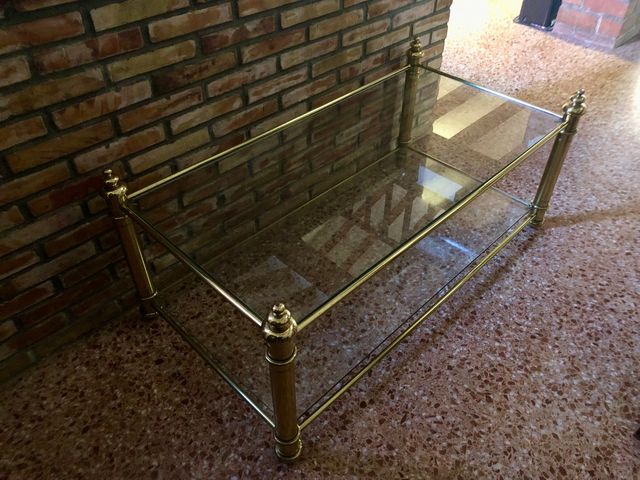 Mesa de centro cristal dorada