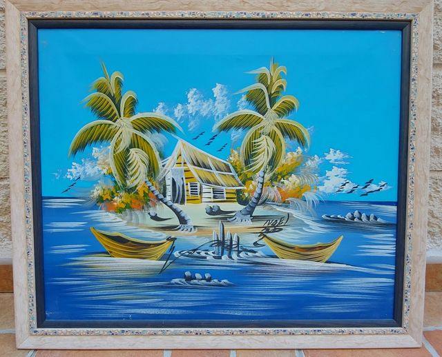 Cuadro pintado al óleo paisaje playa Punta Cana