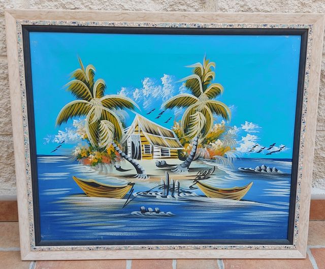 Cuadro pintado al óleo paisaje playa Punta Cana