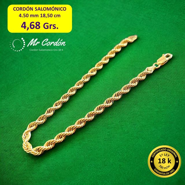 Pulsera Cordón Salomónico 4.50 mm Oro 18 Kilates