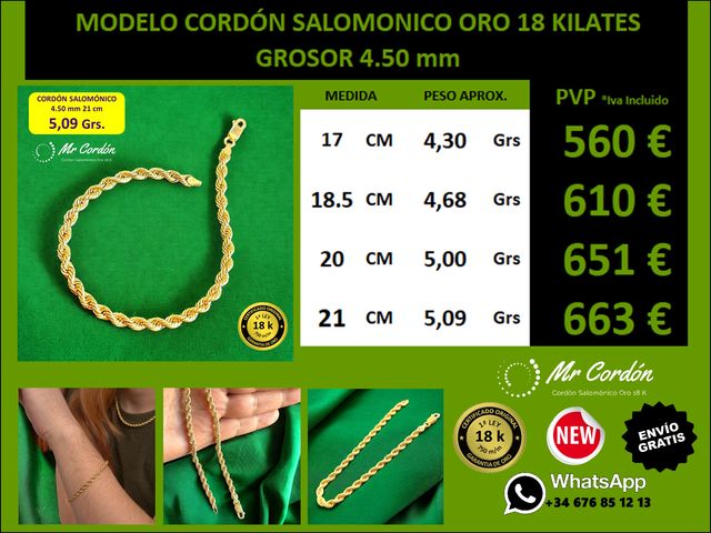 Pulsera Cordón Salomónico 4.50 mm Oro 18 Kilates