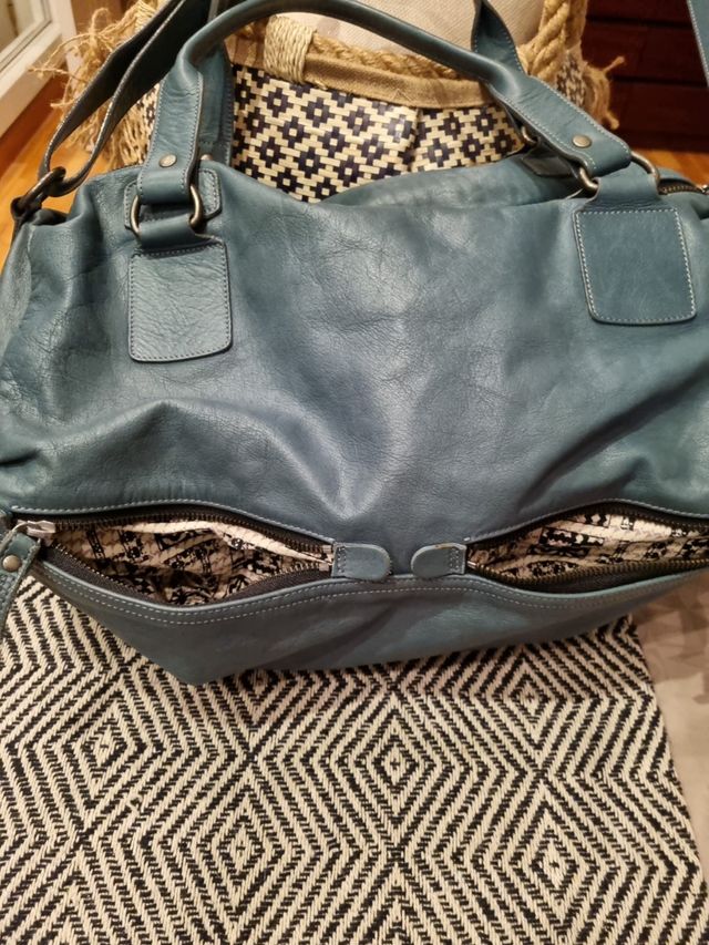 Bolso bandolera piel Azul Petróleo