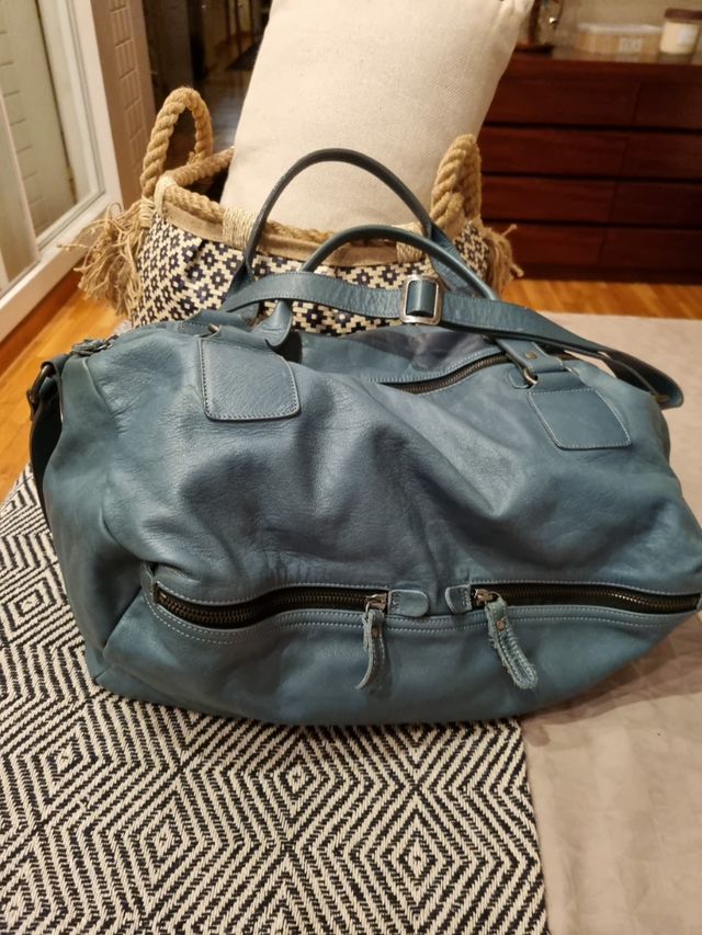 Bolso bandolera piel Azul Petróleo