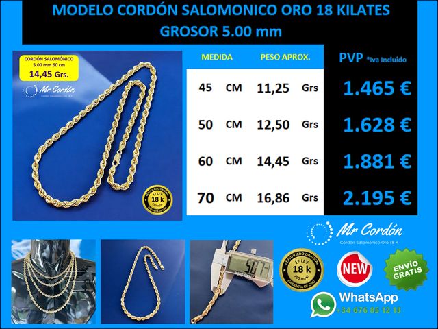 Collar Cordón Salomónico 5.00 mm Oro 18 Kilates