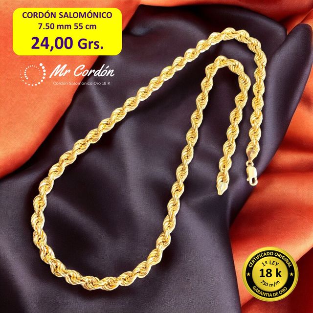 Collar Cordón Salomónico 7.50 mm Oro 18 Kilates