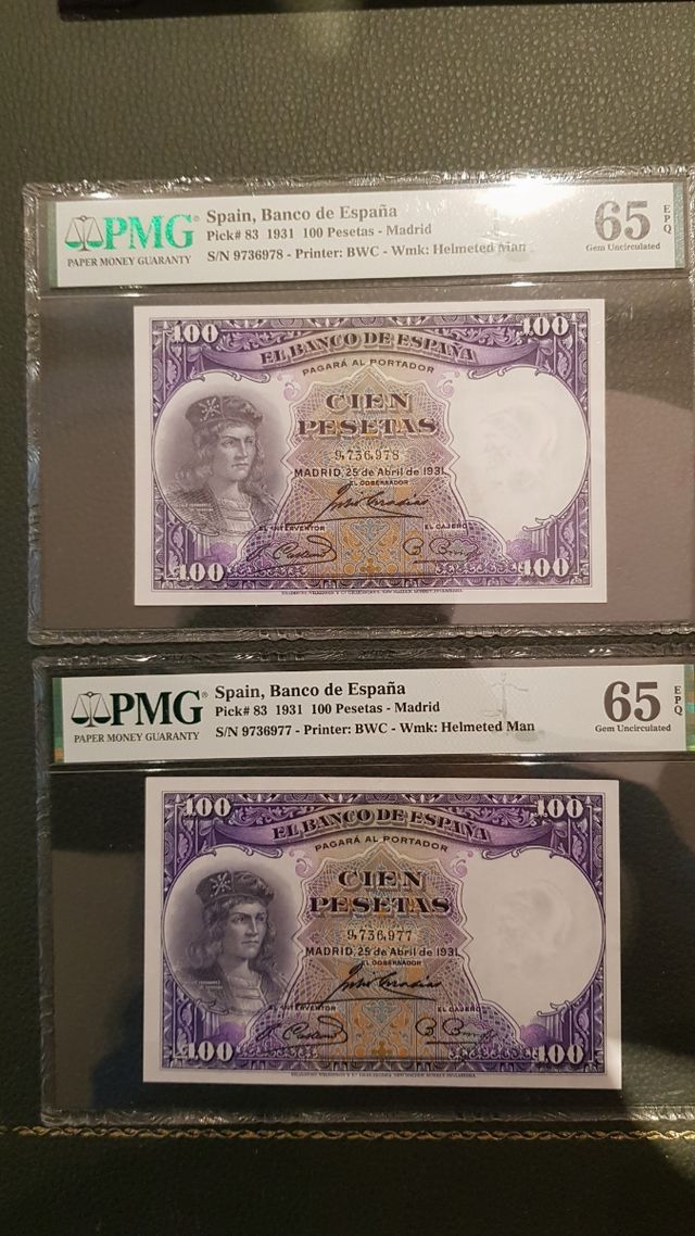 Pareja 100 pesetas 1931. 65/65 PMG.