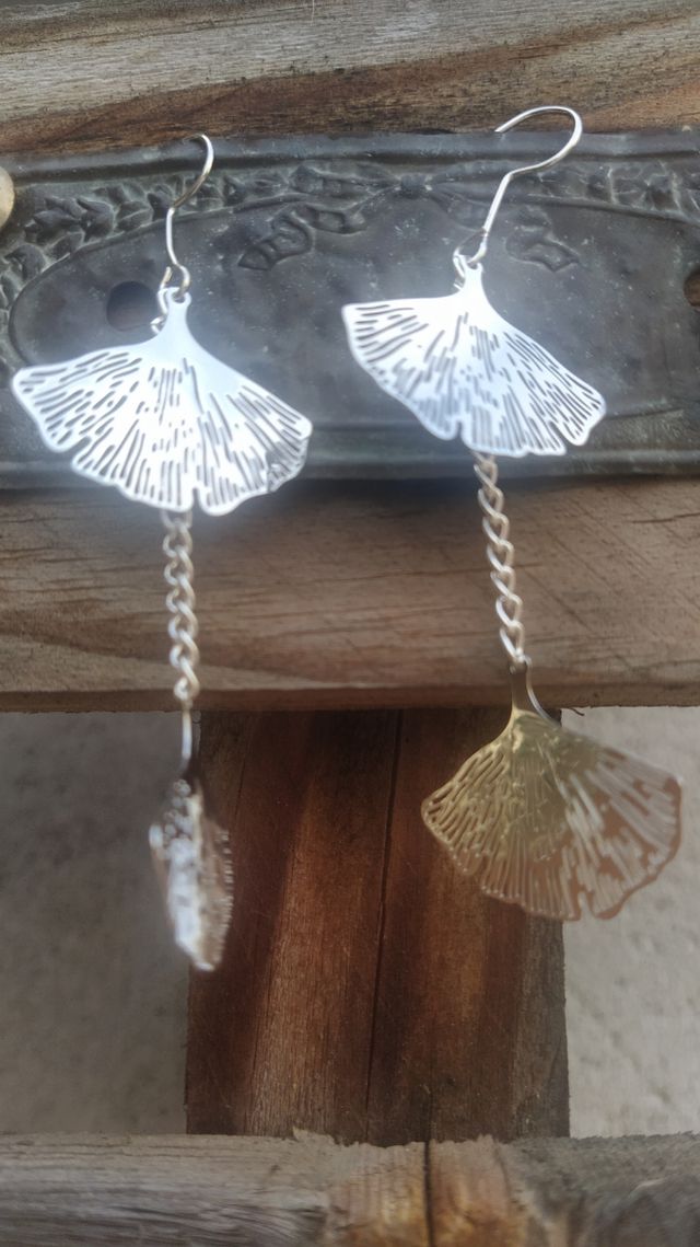 pendientes hoja ginkgo plateados