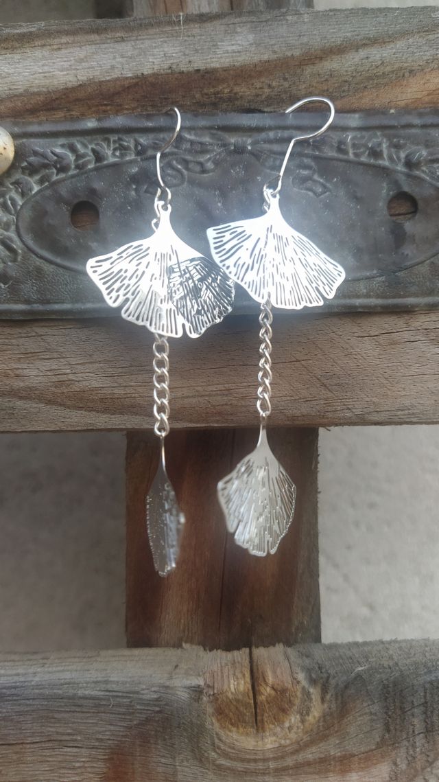pendientes hoja ginkgo plateados