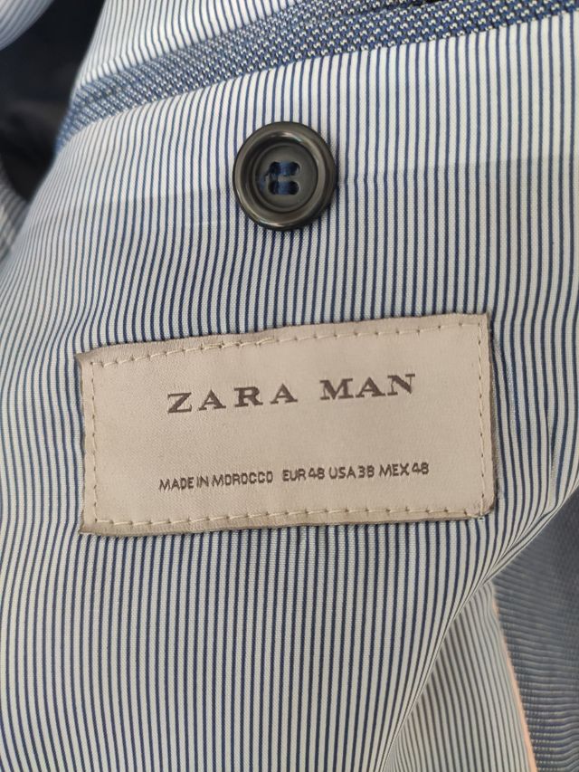 Traje Zara Azul Talla 38 Pantalón/48 Chaqueta (M)
