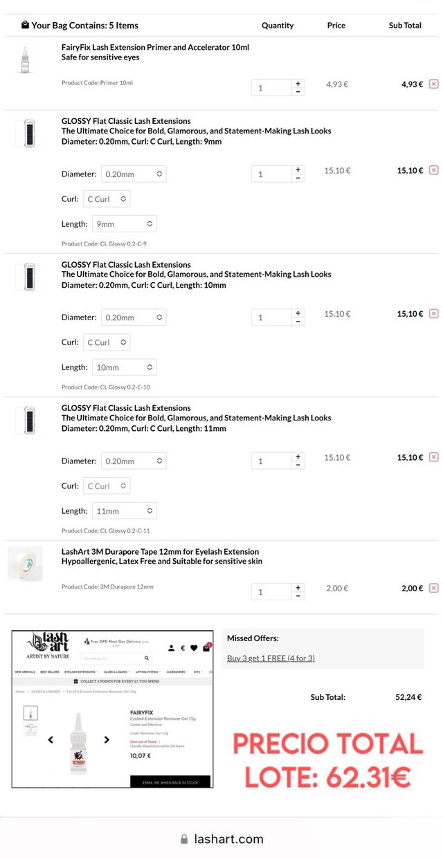 Lote extensión de pestañas pelo a pelo