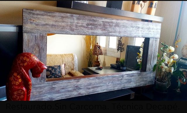 Espejo Madera Maciza Decapado.