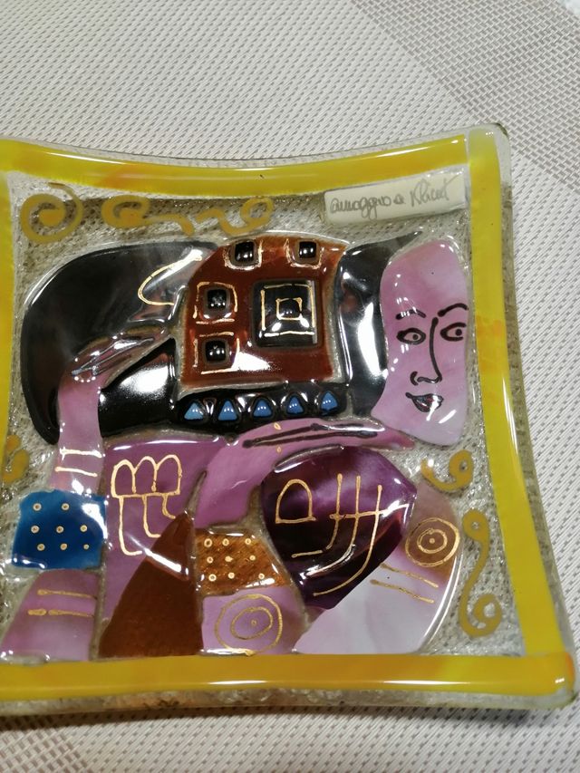 piattino vetro artistico "Omaggio a Klimt"