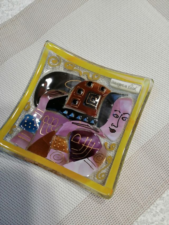 piattino vetro artistico "Omaggio a Klimt"