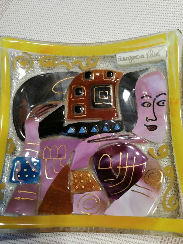 piattino vetro artistico "Omaggio a Klimt"