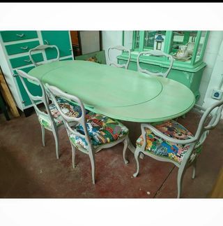 Mesa provenzal extensible + 6 sillas vintage
