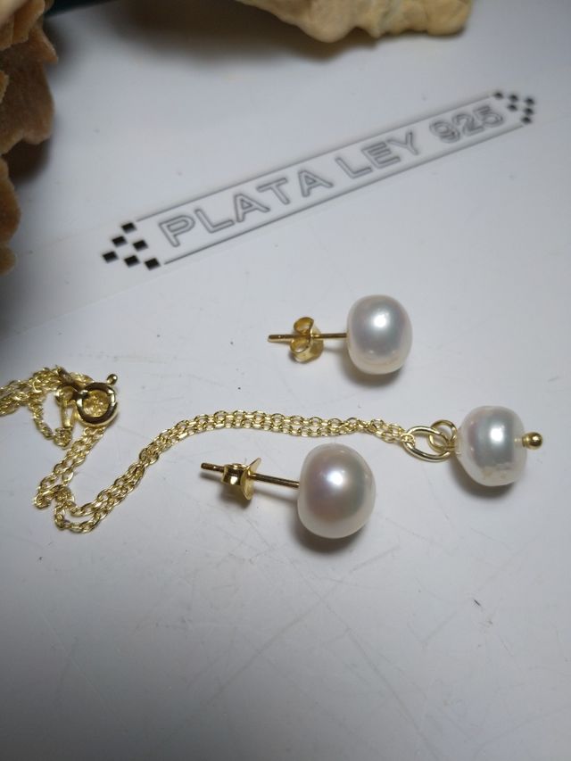 PERLAS NATURALES EN PLATA925 BAÑADAS EN ORO 18