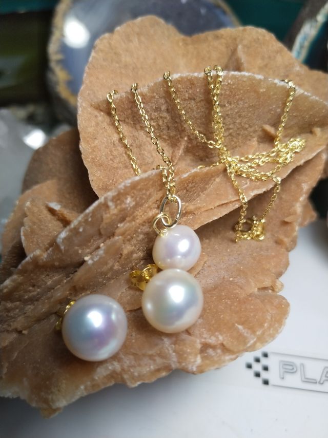 PERLAS NATURALES EN PLATA925 BAÑADAS EN ORO 18