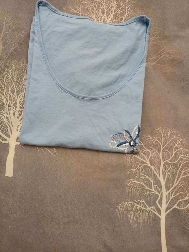 Camiseta d chica azul cielo con bordado es bonita.