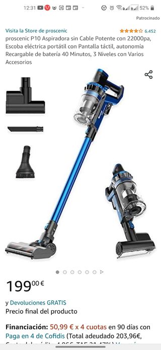 Proscenic P10 PRO Aspirador sin Cable, Potente Succión 26000Pa,  Anti-Enredos, Pantalla Táctil, Batería Extraíble, 55 Minutos, 3 Modos y 4  Cepillos para Suelos/Pelo de Mascotas/Alfombras - PREYCA