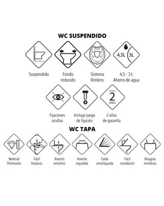 Inodoro Suspendido Rimless + Cisterna Empotrada Y Pulsador - Fondo Reducido, Asiento Extrafino, Descarga Doble 3/6 L | Pack Completo Para Baño Moderno