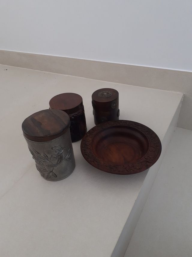 juego de joyero madera,cerámica. plato madera