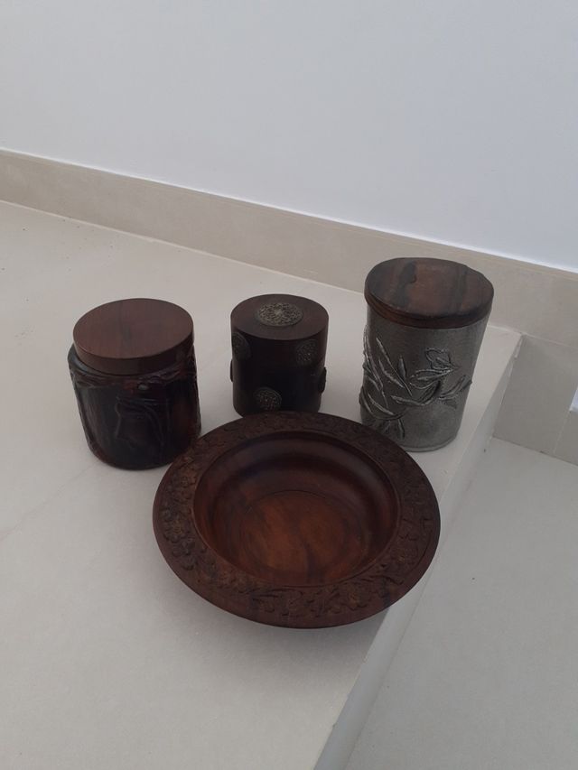 juego de joyero madera,cerámica. plato madera