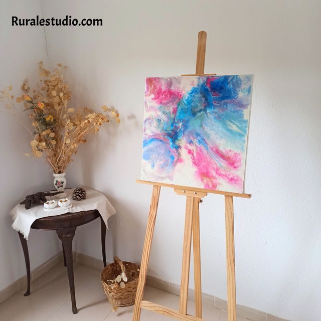 Cuadro abstracto original, rosa y azul