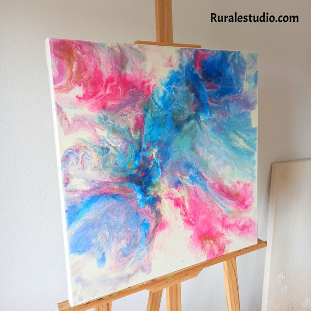 Cuadro abstracto original, rosa y azul