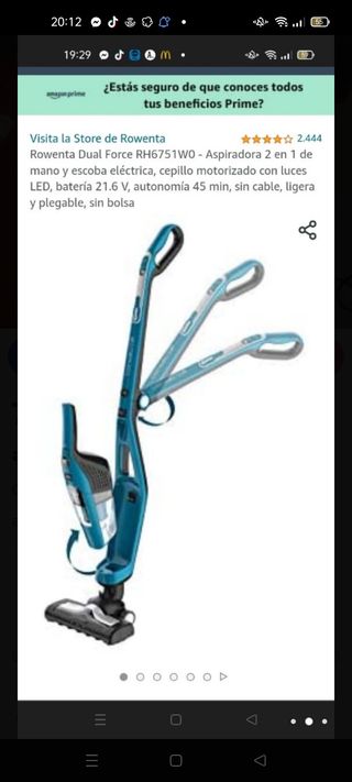 Aspirador rowenta dual force de segunda mano por 75 EUR en Tavernes  Blanques en WALLAPOP