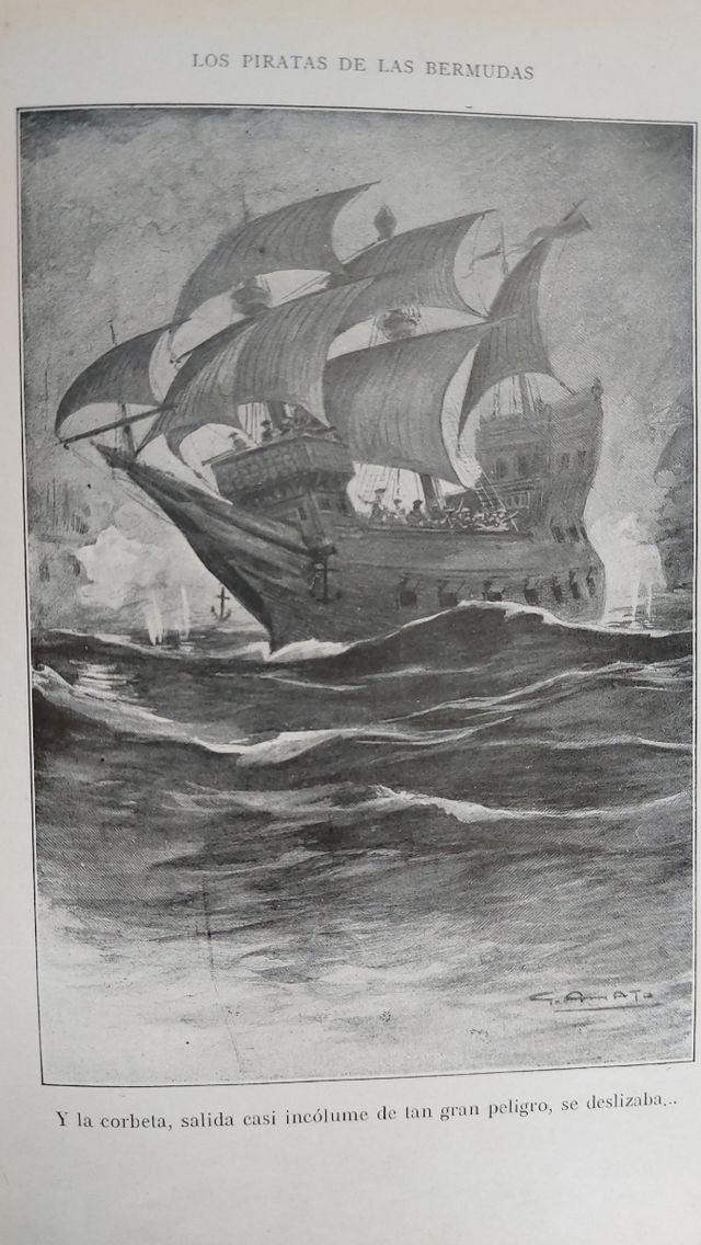 Libro antiguo Salgari, Los Piratas de las bermudas