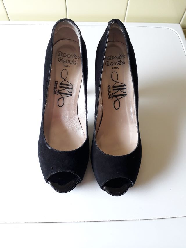 Zapato Tacon mujer piel Negro, verde Limon 37-38