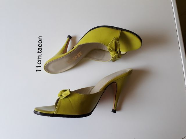 Zapato Tacon mujer piel Negro, verde Limon 37-38
