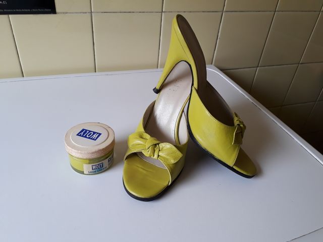 Zapato Tacon mujer piel Negro, verde Limon 37-38