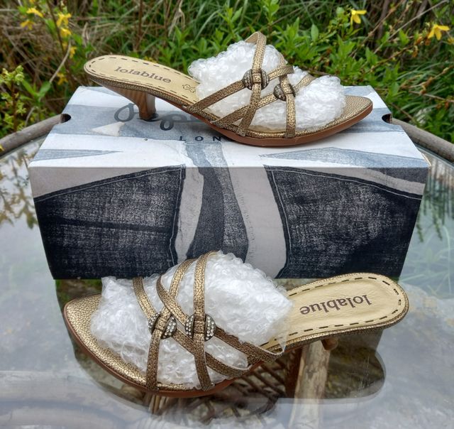 Mules Piel Lolablue Oro oscuro y Strass T 37