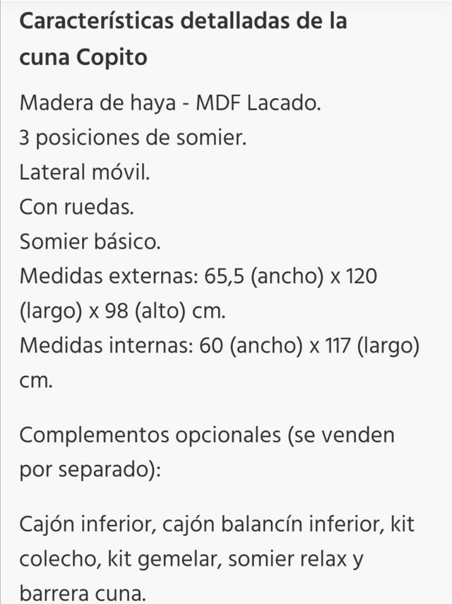 Lote Cuna Copito blanco+cajón de Micuna + set cuna