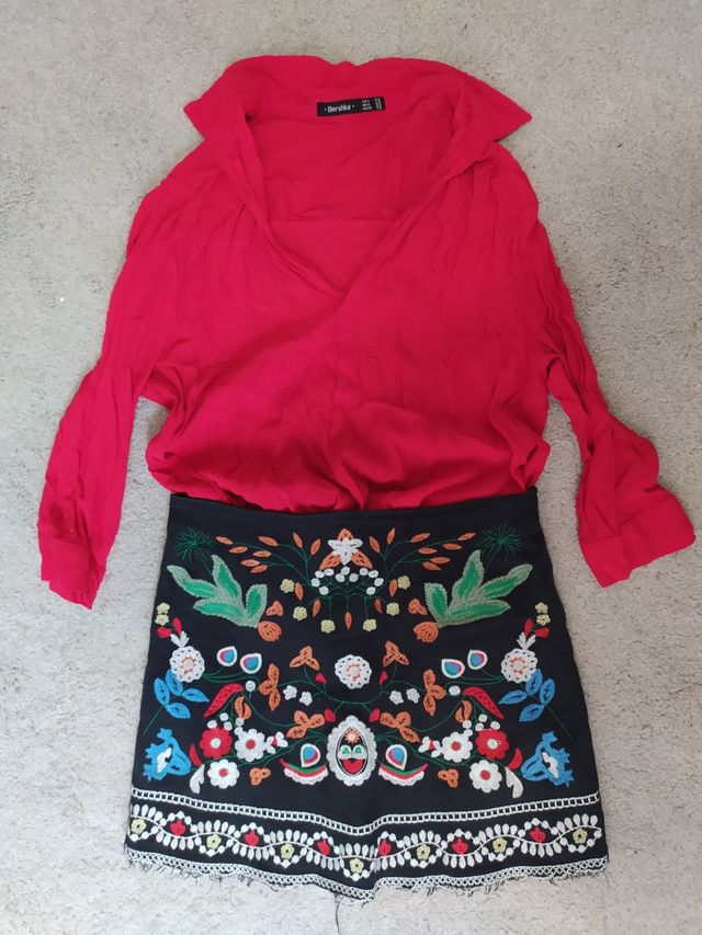 Conjunto mujer camisa + falda S