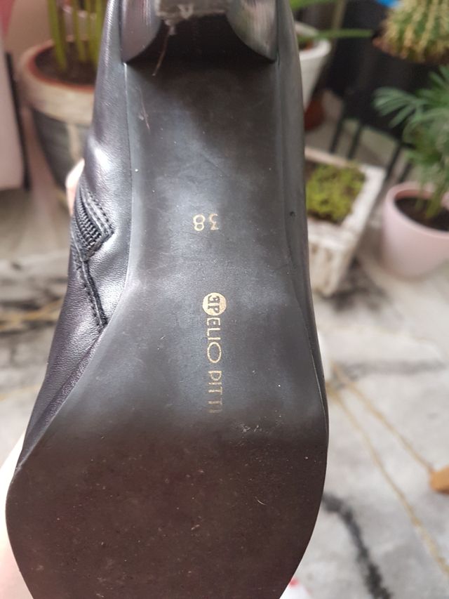 "Elio Pitti"Botas 38 tacón negras cuero, caño alto