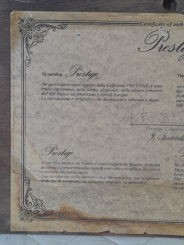 Rita Simonetto Certificato Di Autenticità Prestige