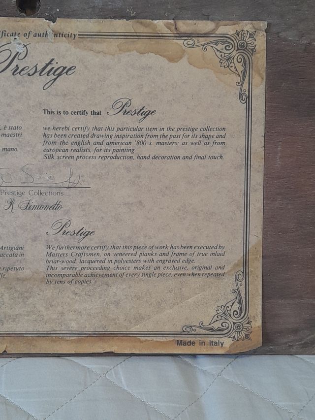 Rita Simonetto Certificato Di Autenticità Prestige