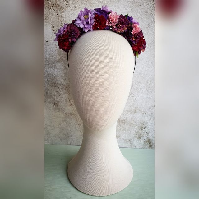 Corona flores morados, burdeos y rosa